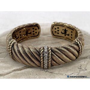 901 JUDITH RIPKA 925 Sterling Vermeil CZ Hinged 6.25" rope Cuff Bracelet 67.97g